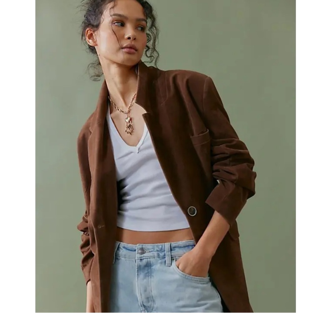Vegan Suede Blazer FREE PEOPLE SOLDOUT NWT COLOR- BROWN